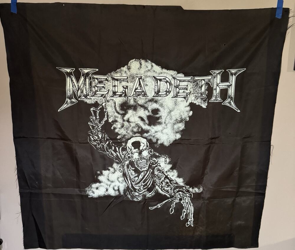Vtg Megadeth Tapestry 1991 Wall Hanging Approx 45” X 43” Fabric Cloth Banner